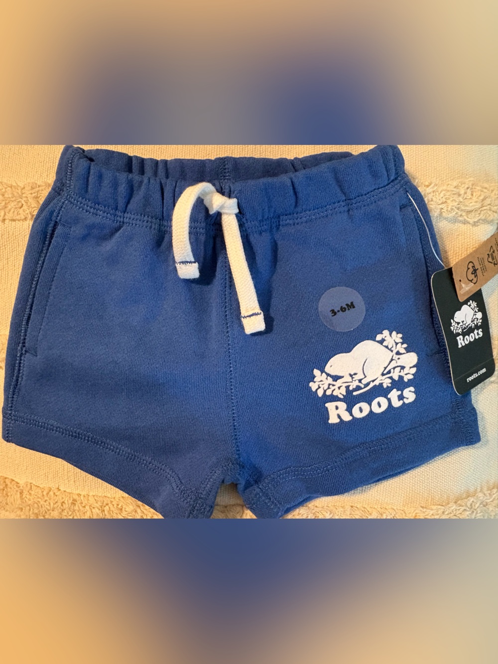 Roots Baby Original Shorts in Oxford Blue, size 3-6m